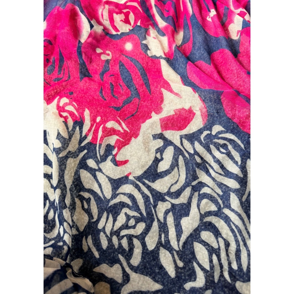 Hot Pink Navy Blue Floral Sheer Scarf Lightweight Oversized Wrap Shawl Womens OS - Picture 3 of 3
